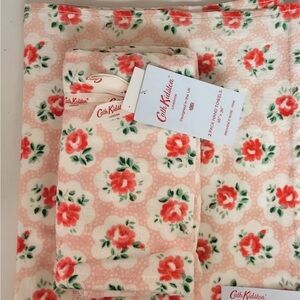 Cath Kidston Floral Towel 3pc Set Cottage Towels Provence Rose Pink Hand Bath